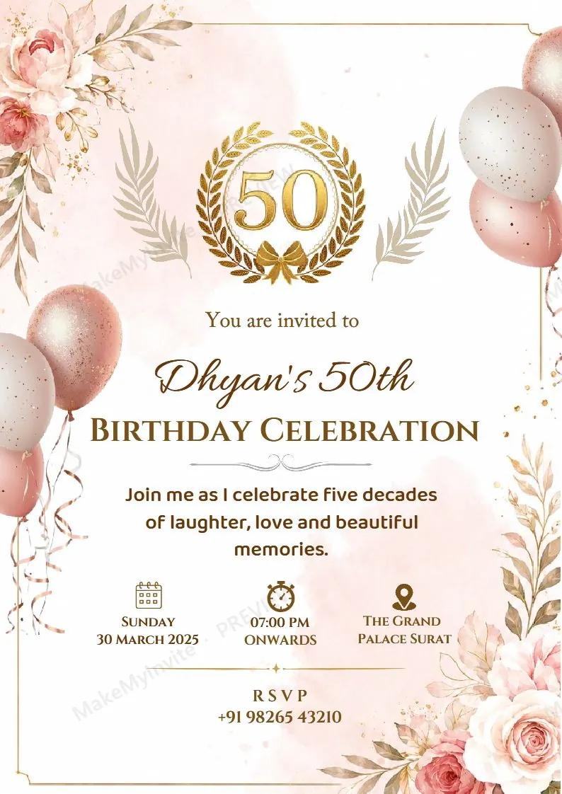 50TH BIRTHDAY CELEBRATION — Birthday invitation design, Pan-Indian