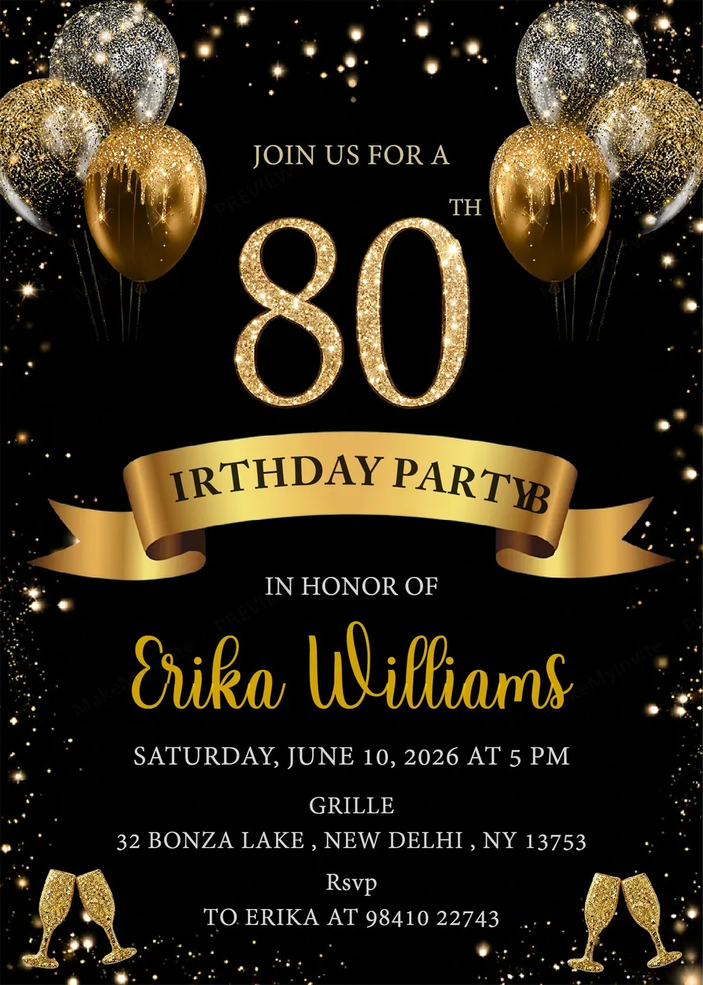 80th Birthday English 2 — Birthday invitation design, Pan-Indian