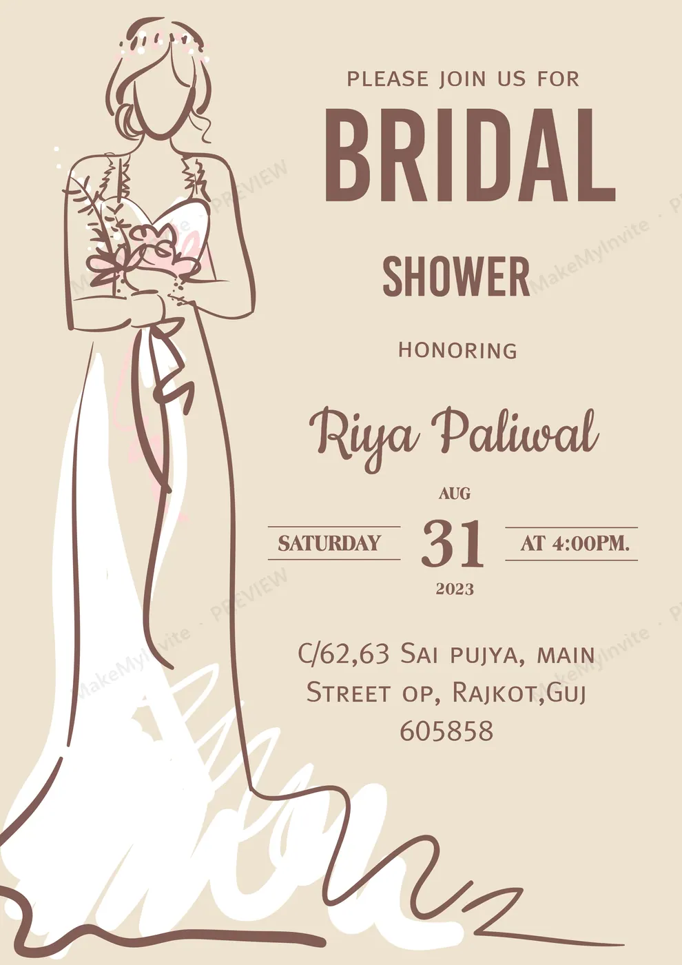 A4 Bridal Shower Simple — Bridal shower invitation design, Pan-Indian