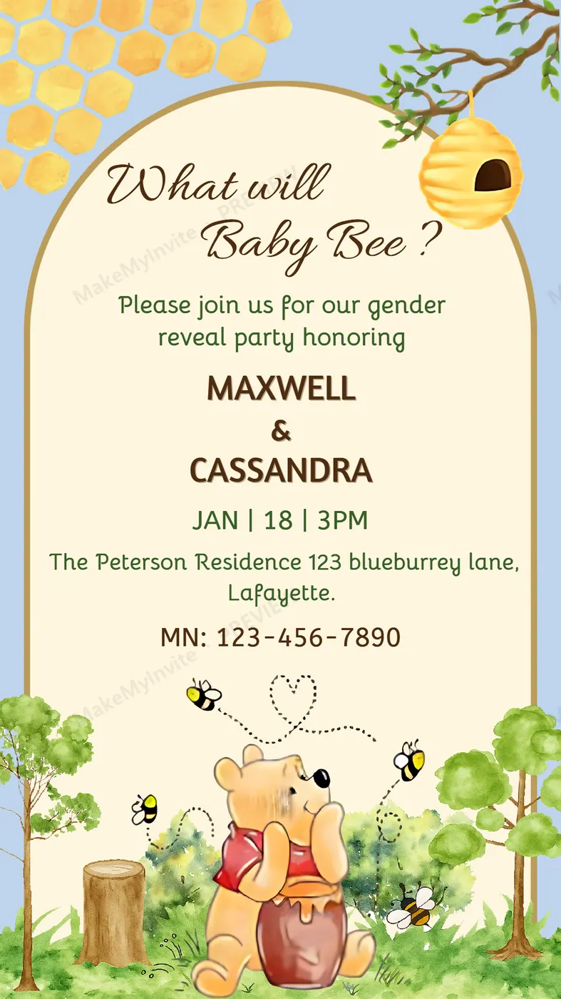 Bee Themed Gender Reveal — Gender reveal invitation design, Pan-Indian