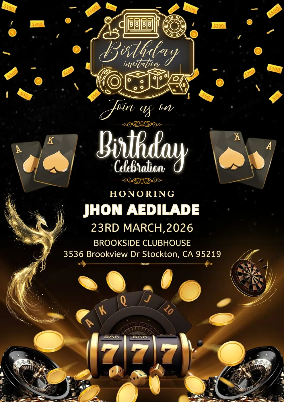 Birthday Casino — Birthday invitation design, Pan-Indian
