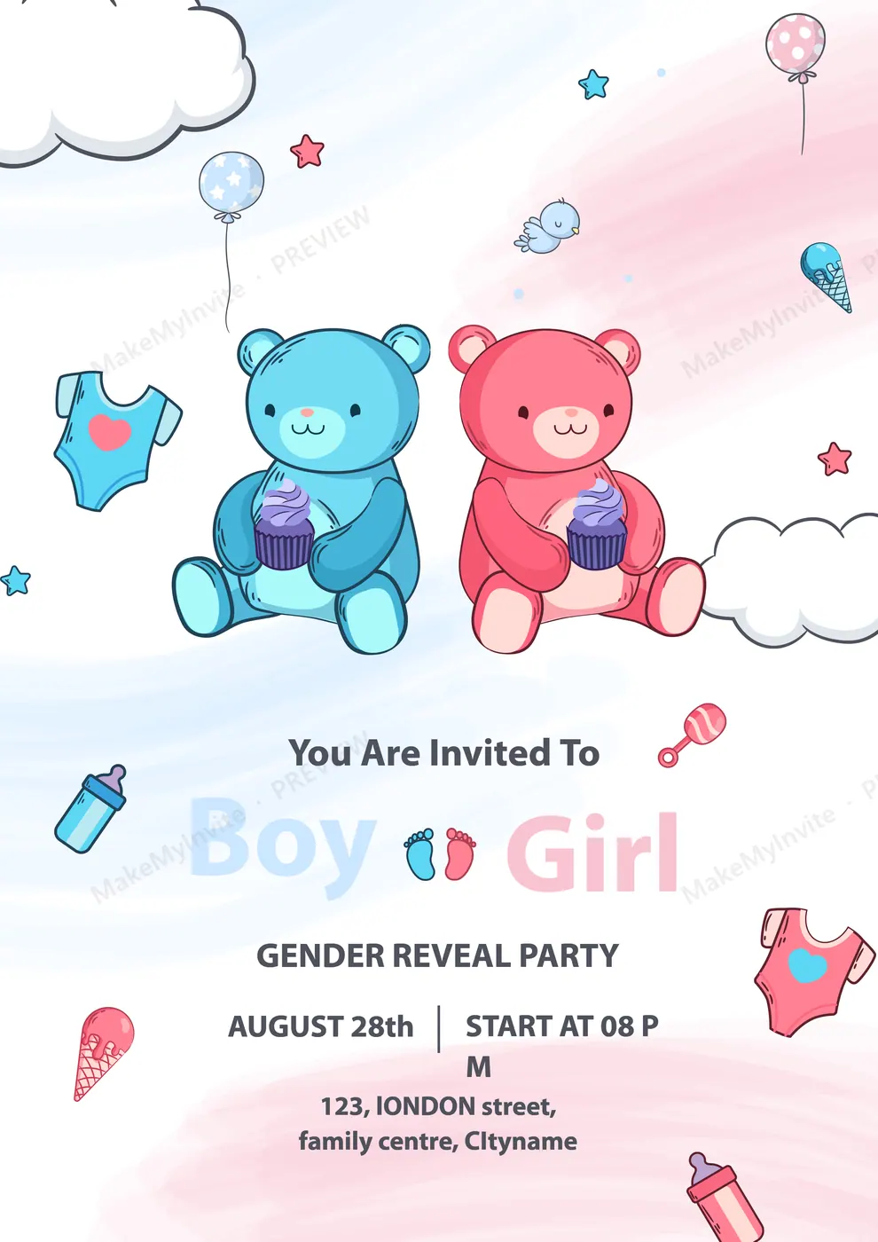 Colorful Gender Reveal — Gender reveal invitation design, Pan-Indian