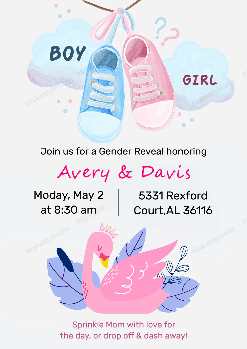 Creating Minimalist A4 — Gender reveal invitation design, Pan-Indian