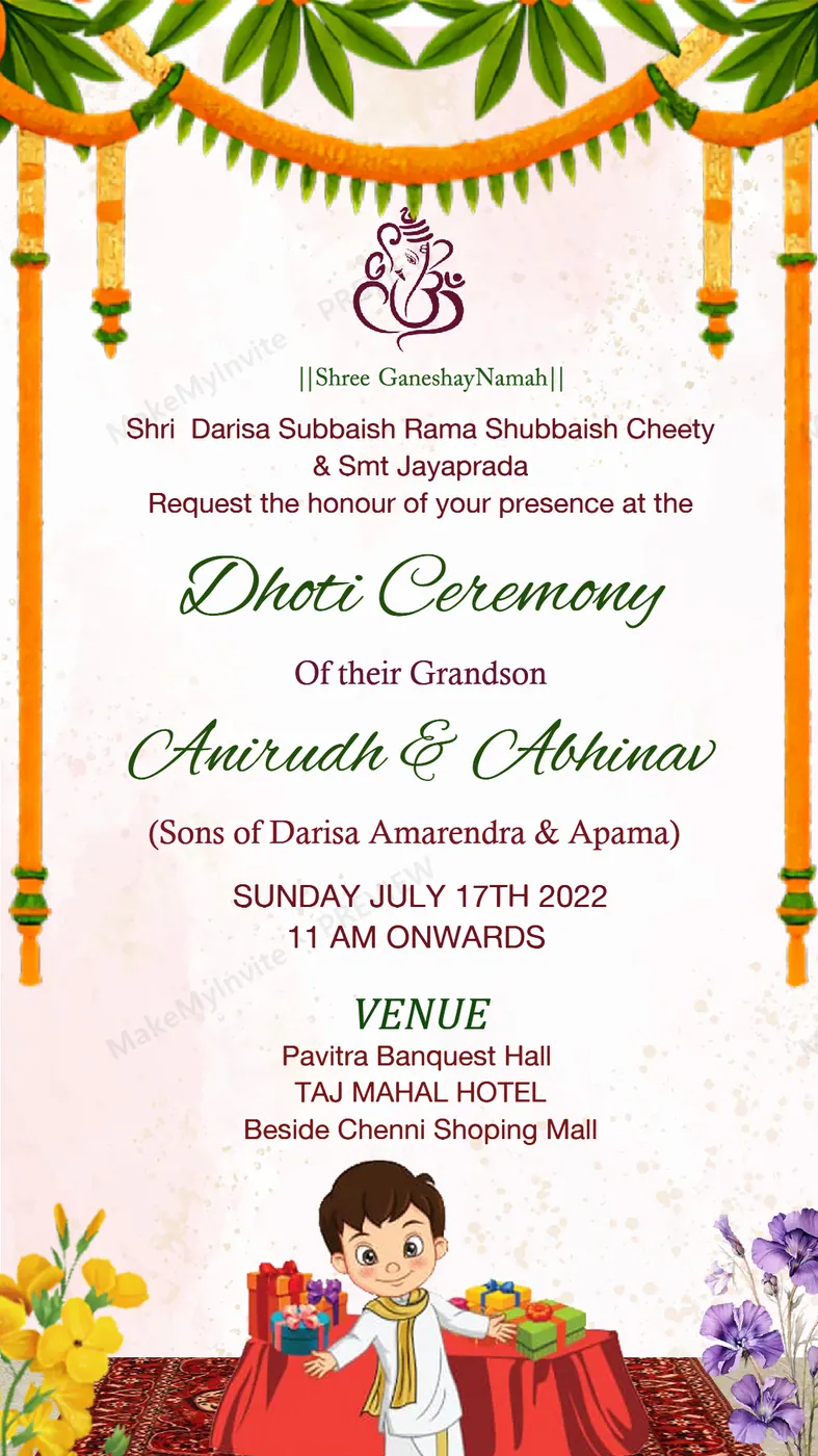 Dhoti Ceremony 2 II — Dhoti ceremony invitation design, Pan-Indian