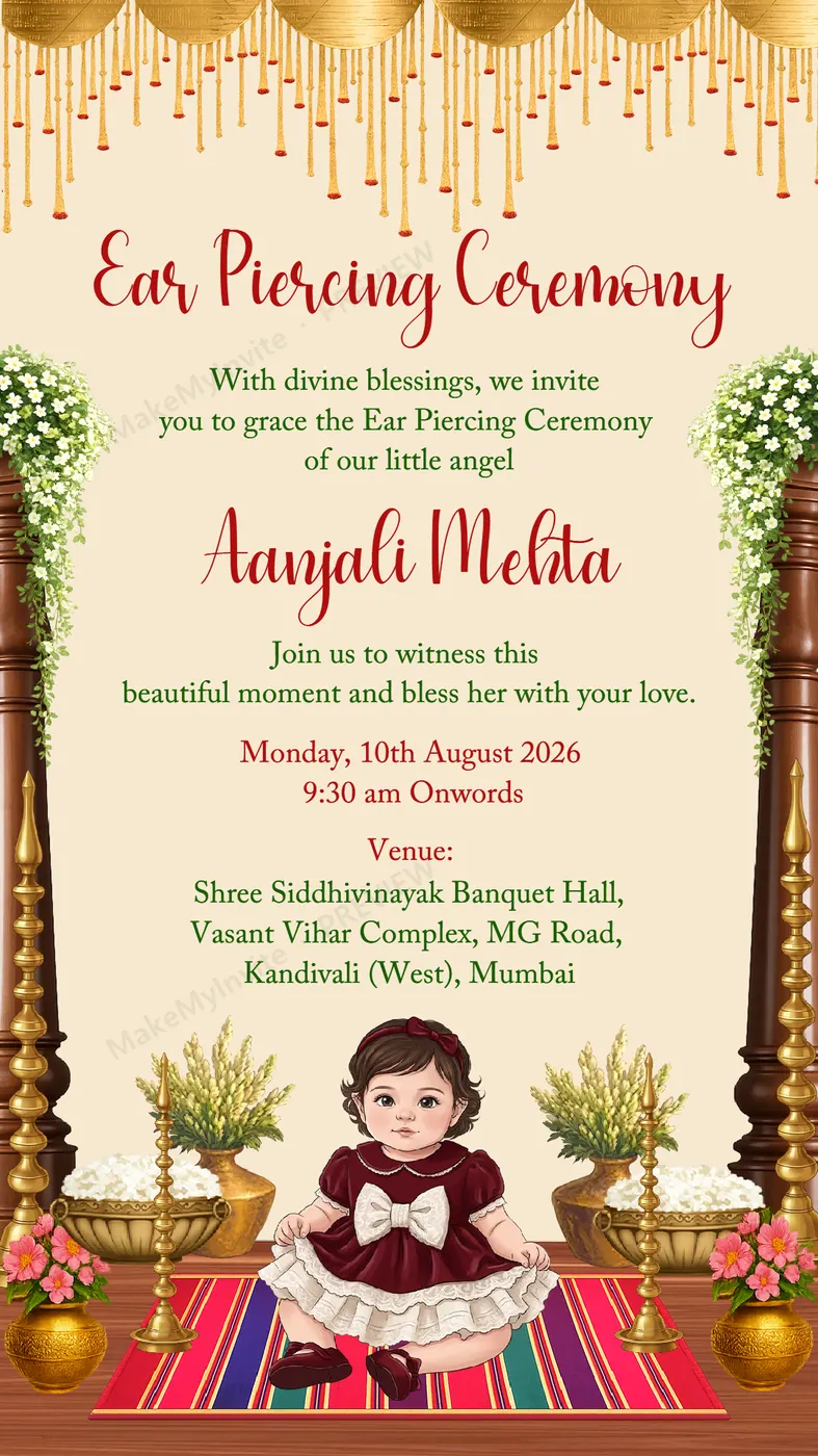Ear Piercing English — Ear piercing invitation design, Pan-Indian