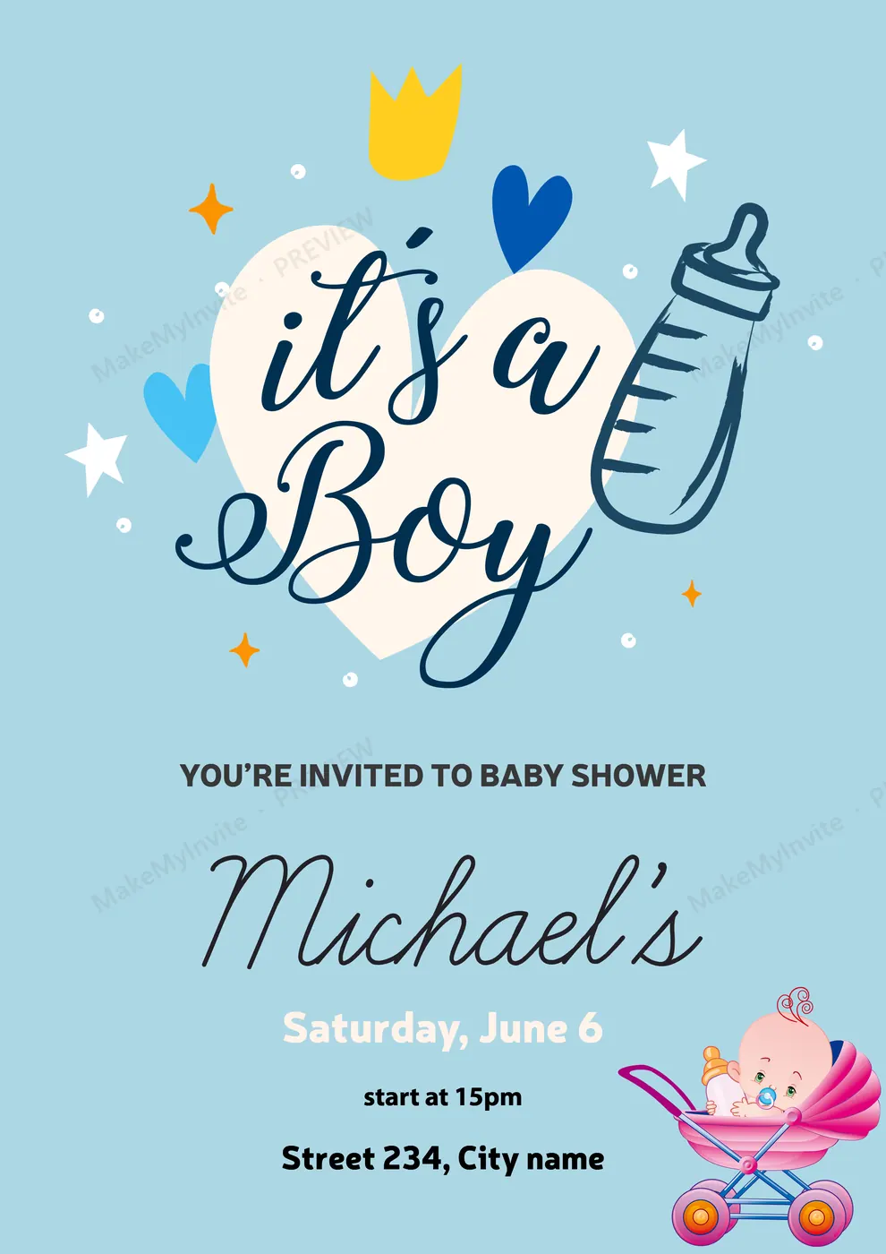 Free Babyboy Shower — Gender reveal invitation design, Pan-Indian