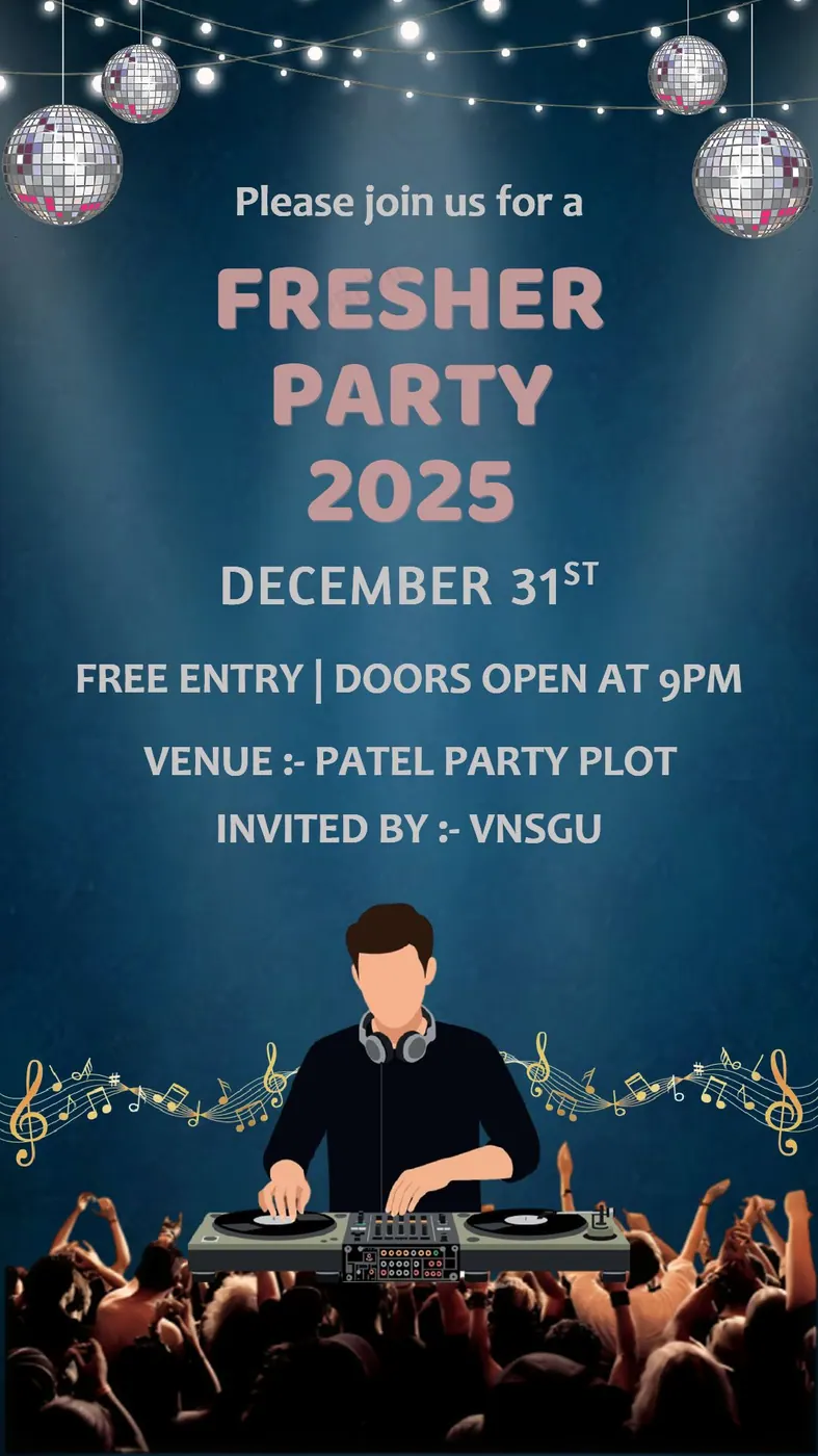 Fresher Party 04 (English) — Party invitation design, Pan-Indian