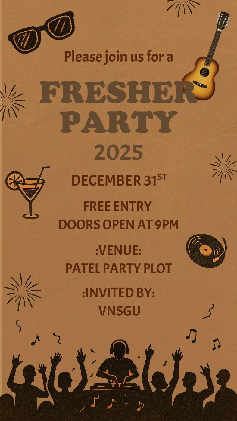 Fresher Party 05 (English) — Party invitation design, Pan-Indian