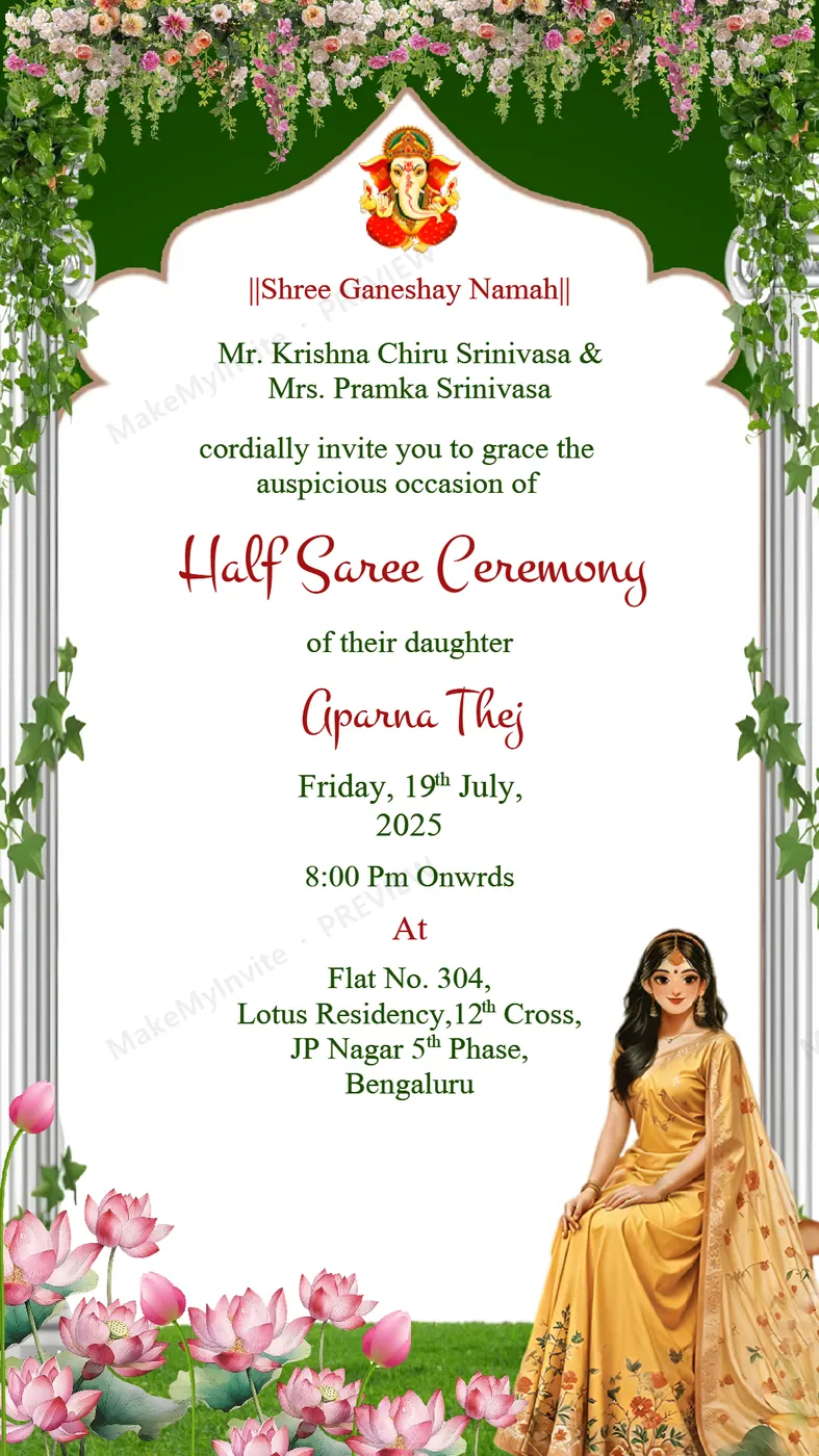 Half Saree Ceremony III — Half saree invitation design, Pan-Indian