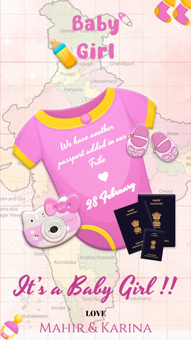 Minimal Baby Announcement — Gender reveal invitation design, Pan-Indian