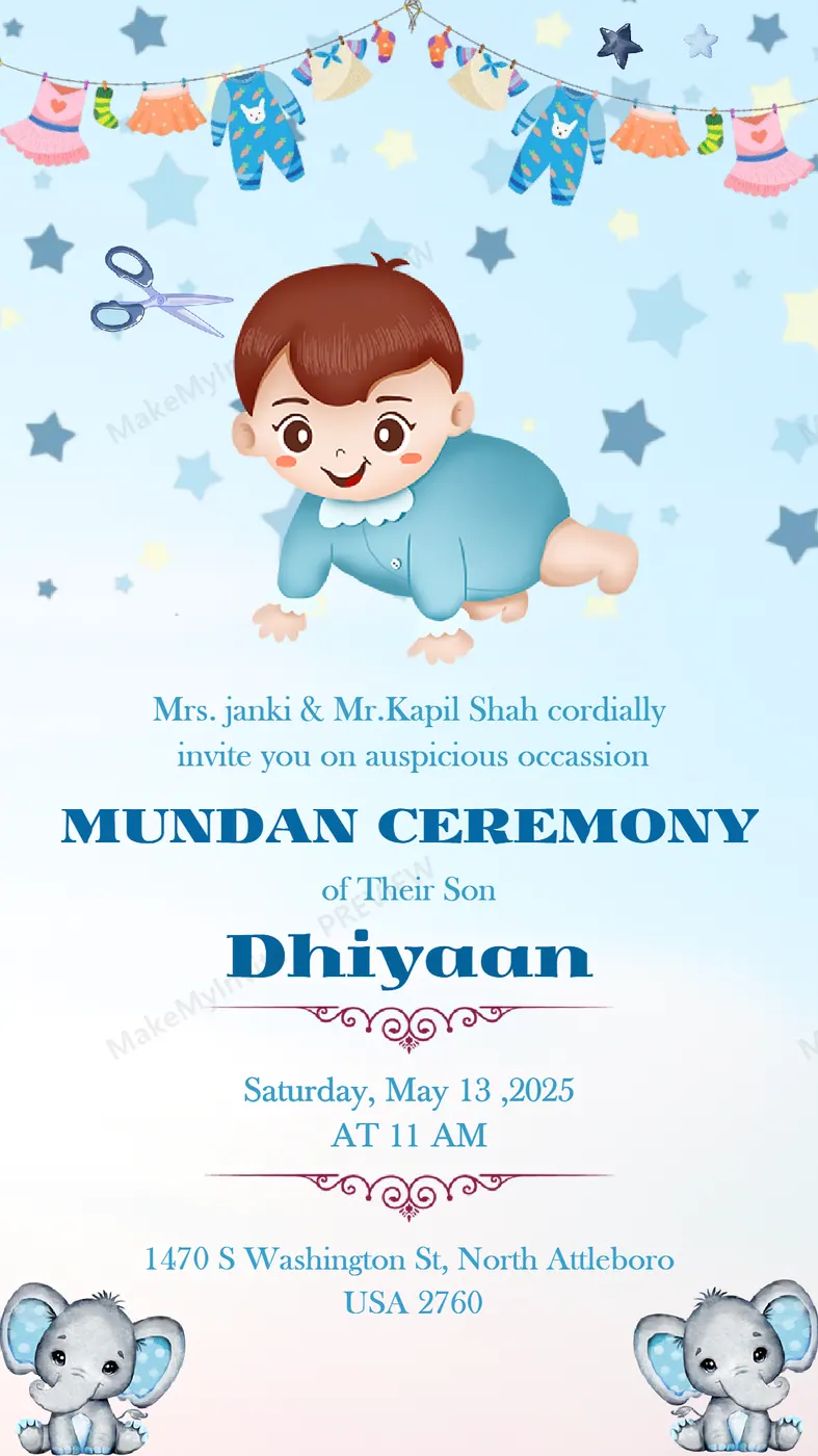 Little Elephants — Mundan invitation design, Pan-Indian