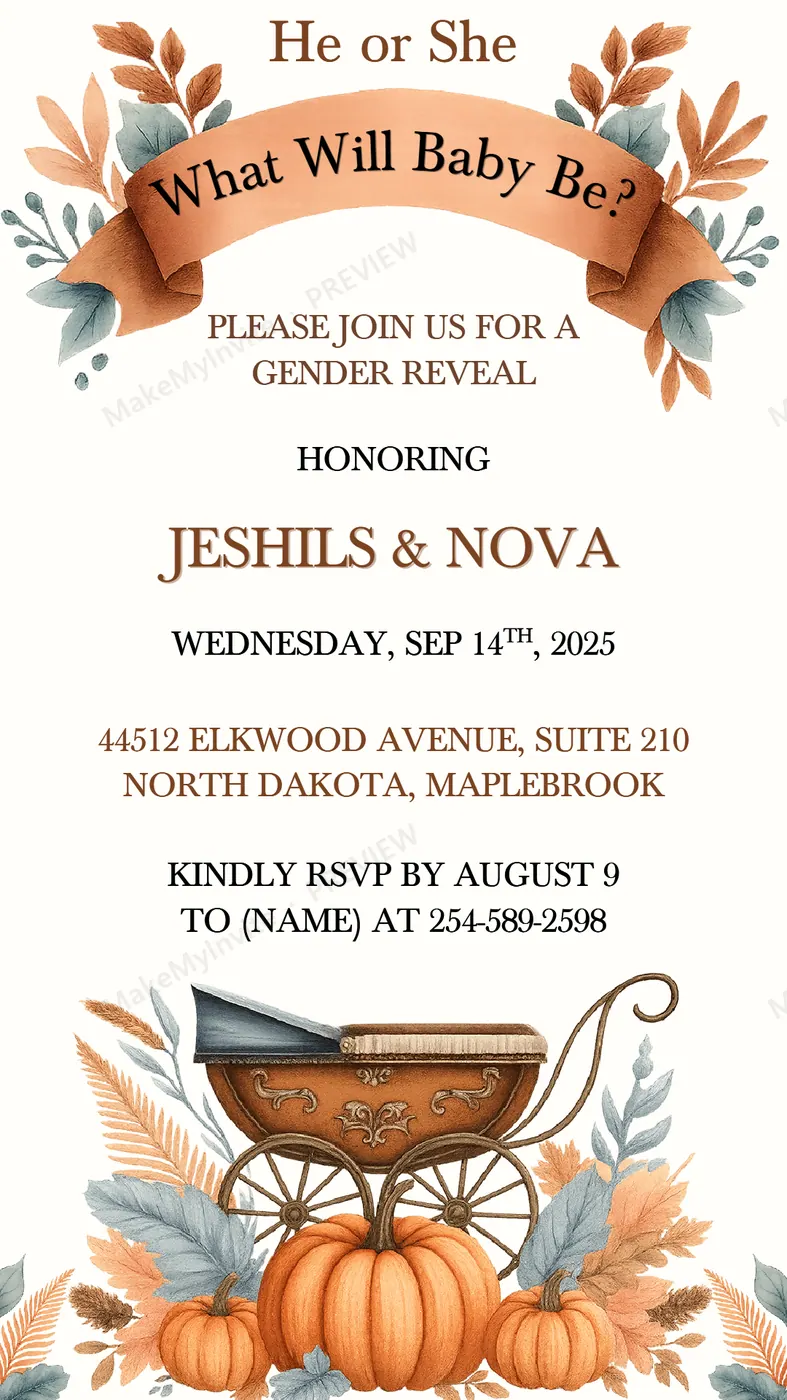 Pumpkin Gender Reveal — Gender reveal invitation design, Pan-Indian