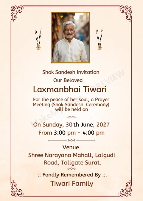 Shok Sandesh English — Remembrance invitation design, Pan-Indian
