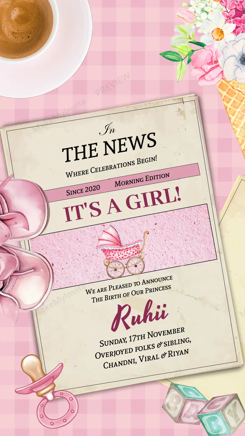 Simple Baby Announcement — Gender reveal invitation design, Pan-Indian