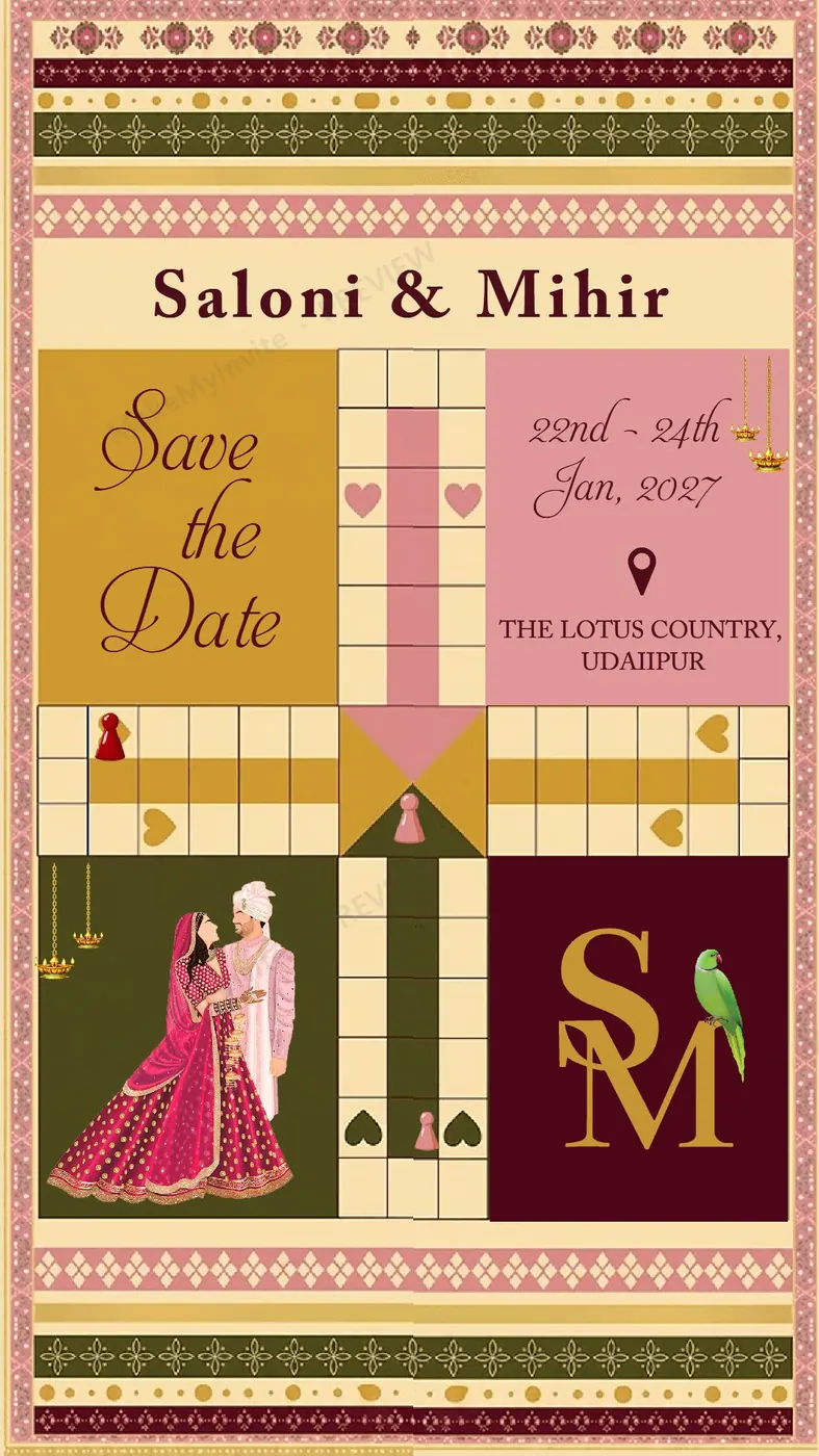 Save Date Artistic Ludo — Wedding invitation design, Pan-Indian
