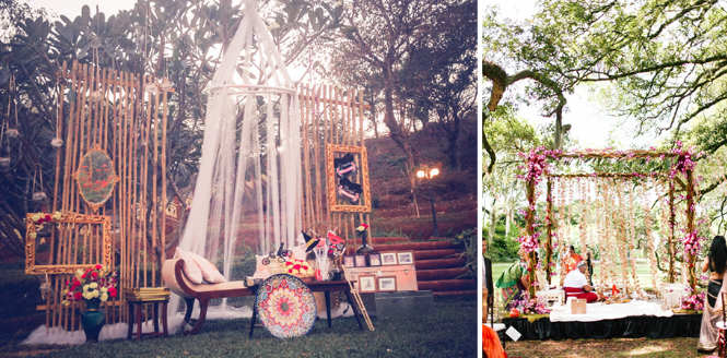 A collage of outdoor wedding decorations
Description automatically generated
